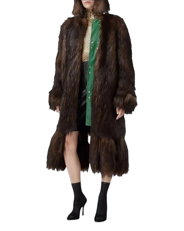 Burberry Faux-Fur Long Coat — Brown, Size IT 40 / US 6