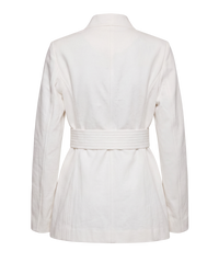 Gabriela Hearst Racer belted blazer in white, back flat view with stitched belt and center back seam