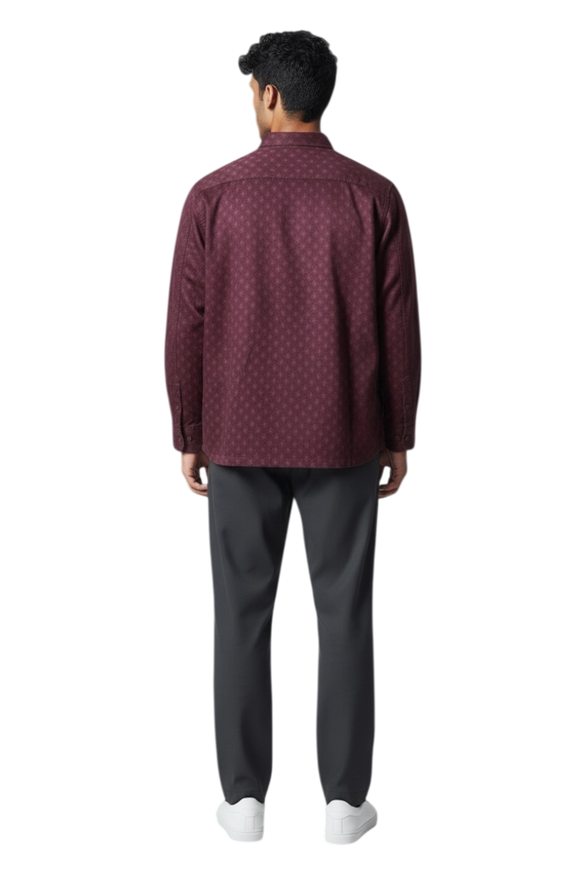 Dries Van Noten Burgundy Jacquard Viscose Shirt