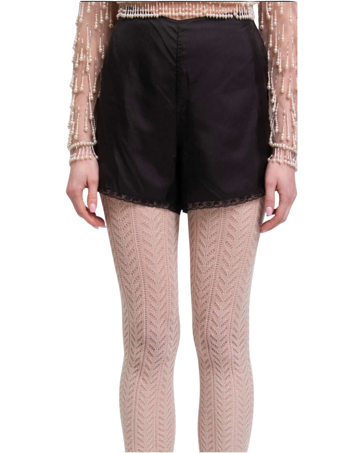 Prada Black Satin Lace-Trim Shorts