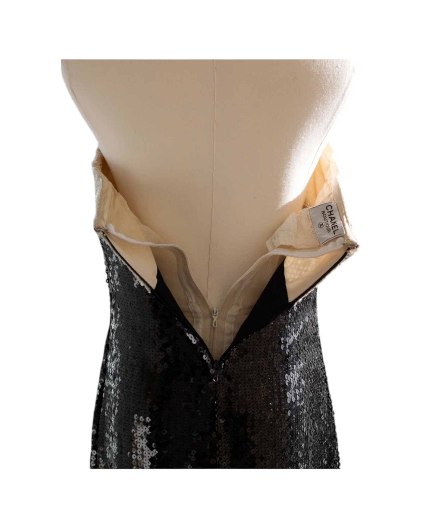 Chanel S/S 1987 White & Black Sequin Bow Bustier Mini Dress