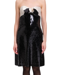 Chanel S/S 1987 White & Black Sequin Bow Bustier Mini Dress