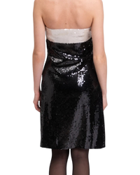 Chanel S/S 1987 White & Black Sequin Bow Bustier Mini Dress