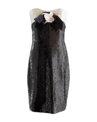 Chanel S/S 1987 White & Black Sequin Bow Bustier Mini Dress