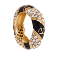 Valentino Garavani Crystal & Enamel VLogo Ear Cuff — Black/Gold, Size One Size