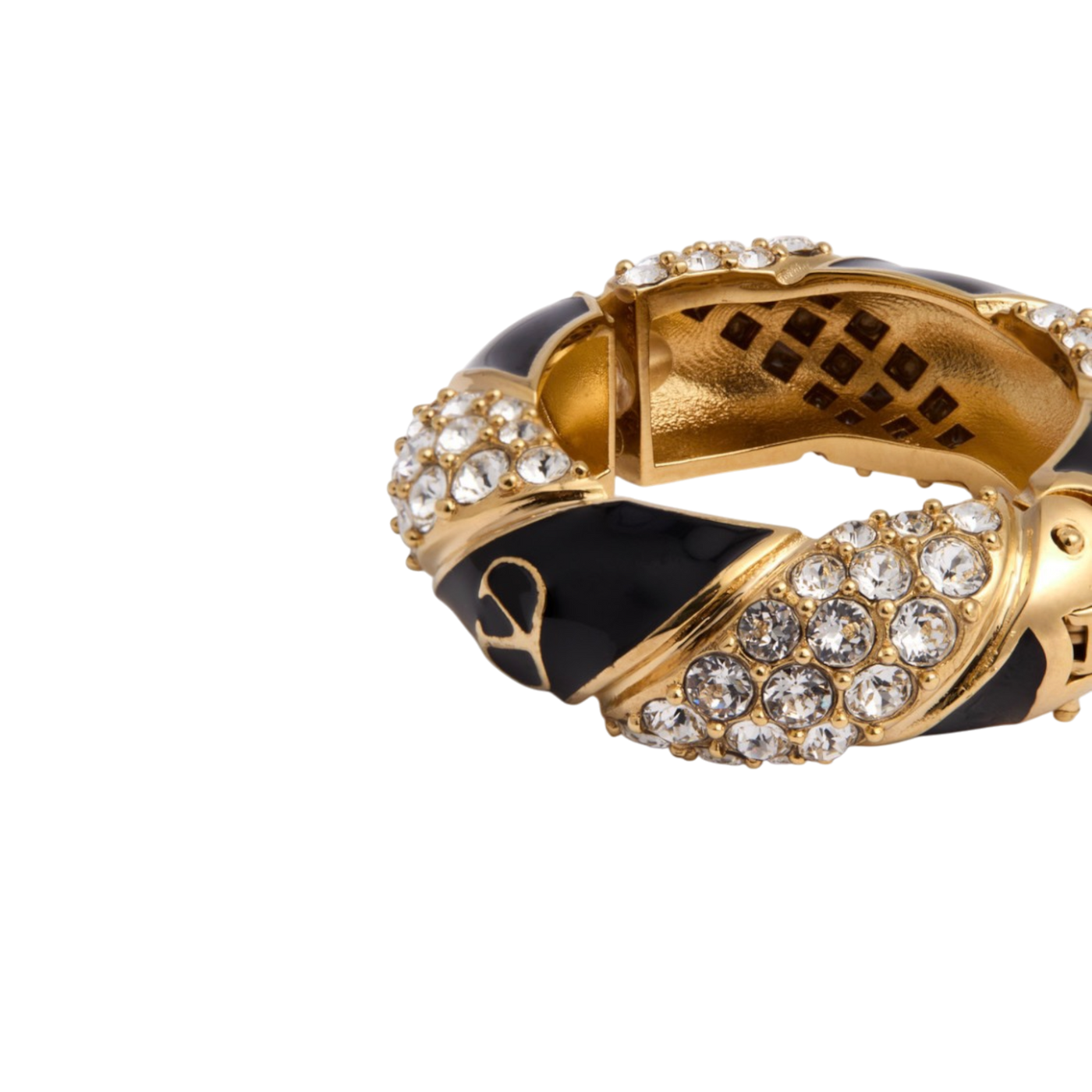 Valentino Garavani Crystal & Enamel VLogo Ear Cuff — Black/Gold, Size One Size
