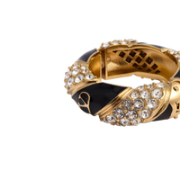 Valentino Garavani Crystal & Enamel VLogo Ear Cuff — Black/Gold, Size One Size