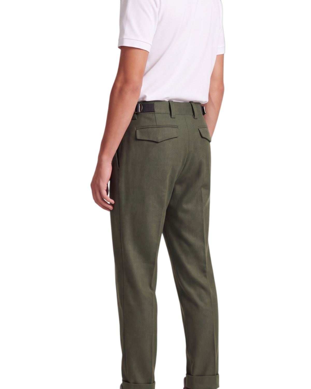 Dior Wool-Cashmere Tailored Trousers with Side Adjusters — Dark Olive Green, US 30 / IT 46