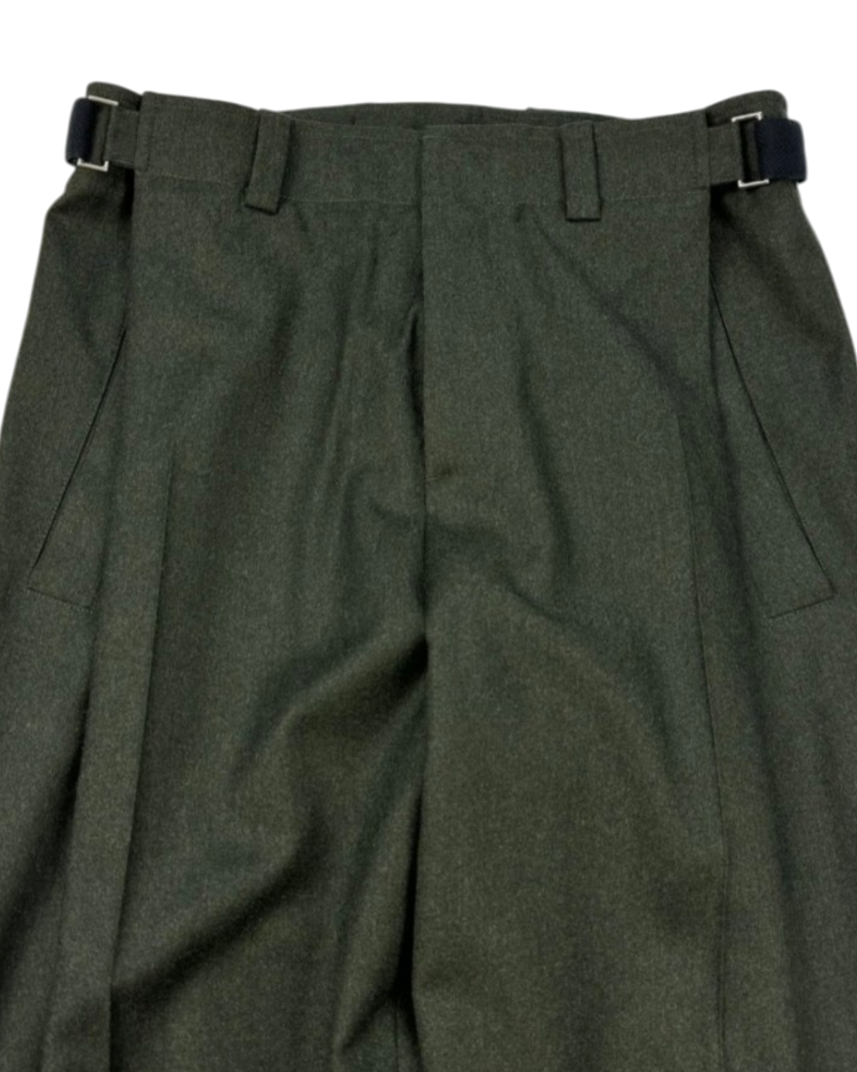 Dior Wool-Cashmere Tailored Trousers with Side Adjusters — Dark Olive Green, US 30 / IT 46