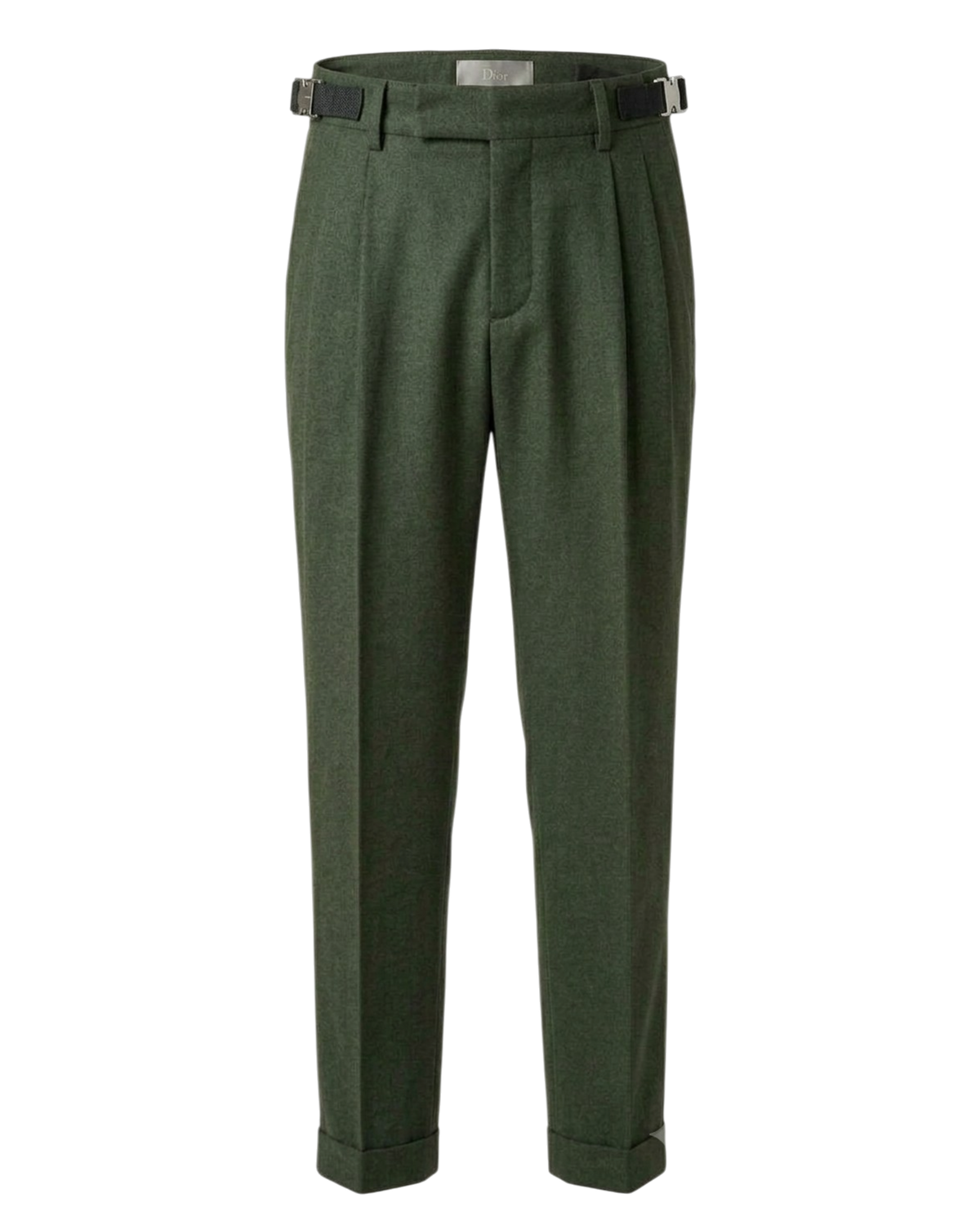 Dior Wool-Cashmere Tailored Trousers with Side Adjusters — Dark Olive Green, US 30 / IT 46