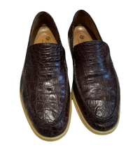 Loro Piana Brown Alligator Leather Embossed Summer Walk Loafers