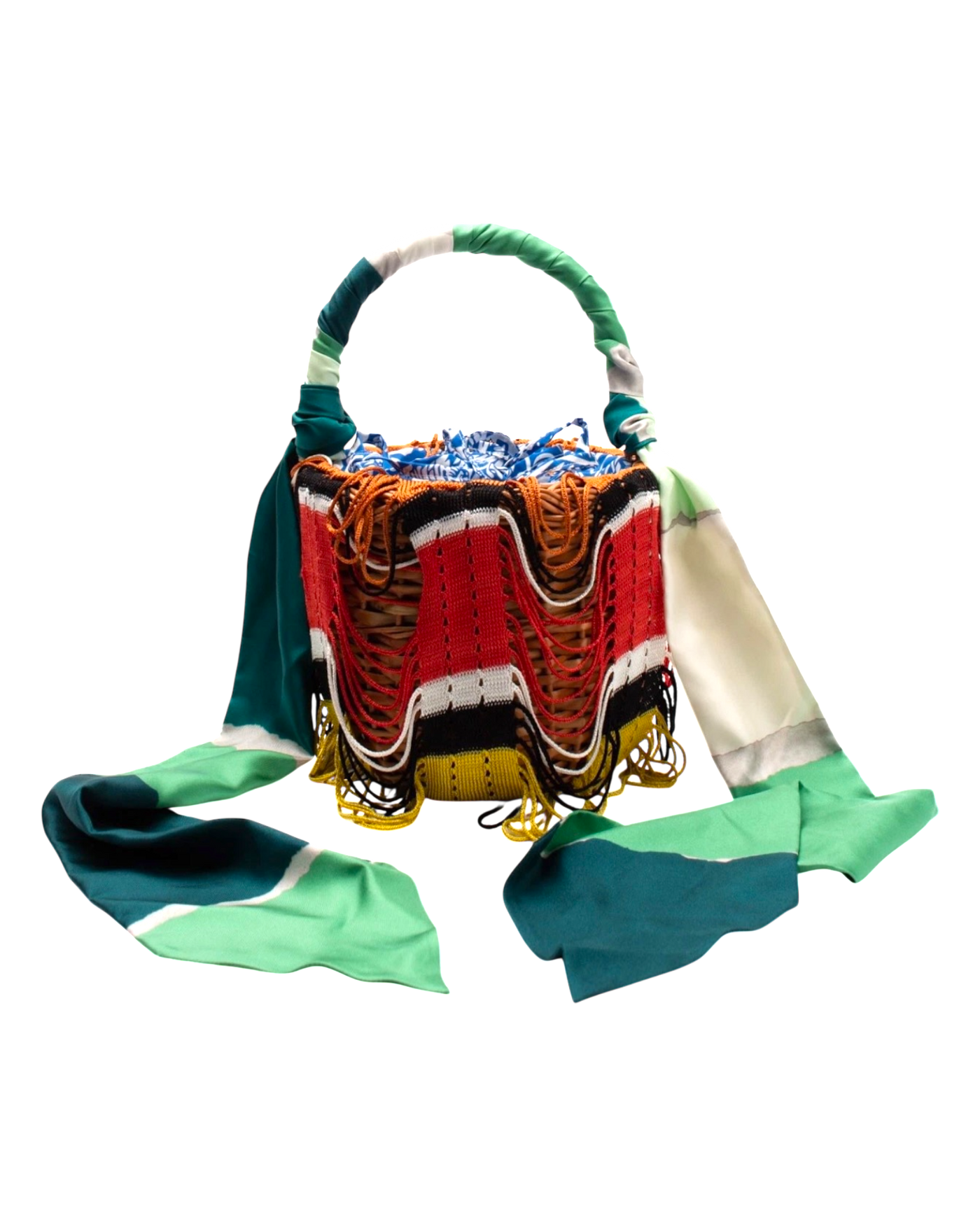 Missoni Fringed Crochet-Knit and Straw Bucket Bag