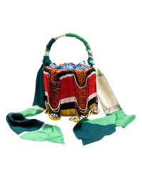 Missoni Fringed Crochet-Knit and Straw Bucket Bag