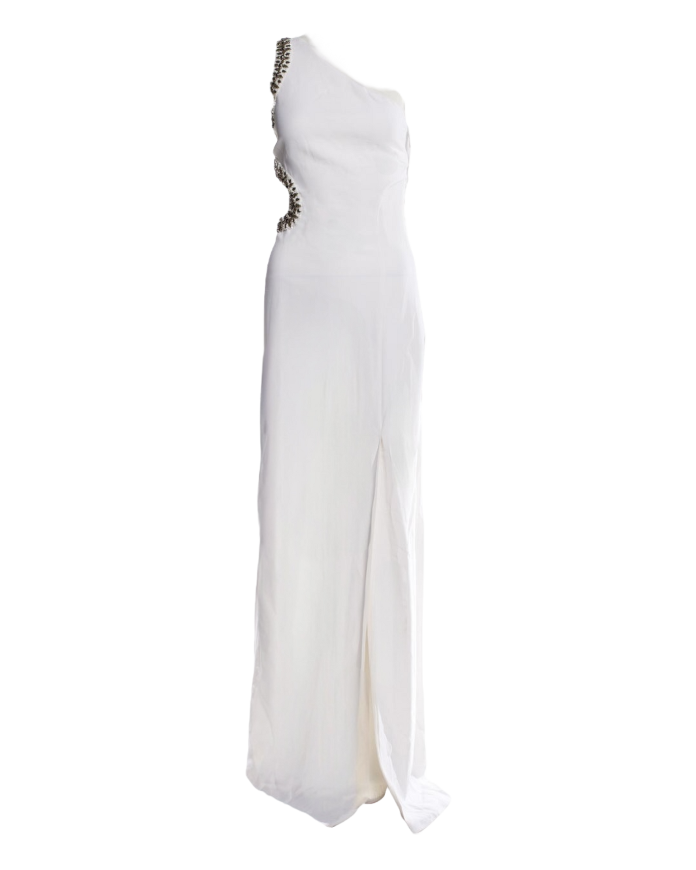 Roberto Cavalli Cadi Embroidered Cutout Asymmetric Shoulder Gown in Optical White