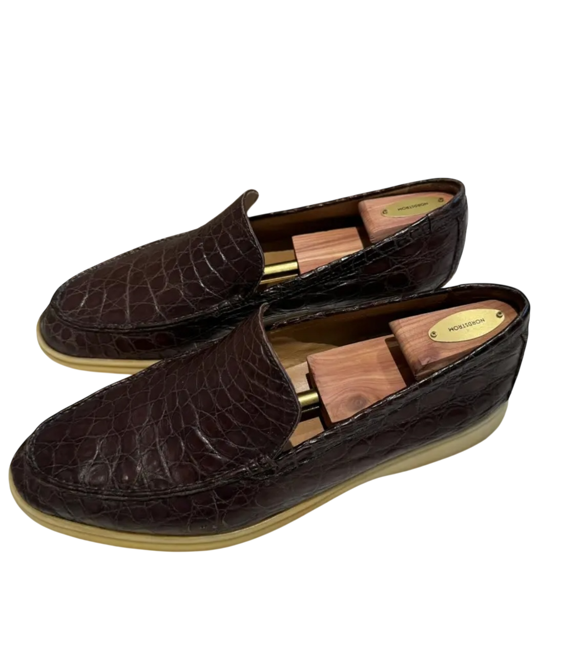 Loro Piana Brown Alligator Leather Embossed Summer Walk Loafers