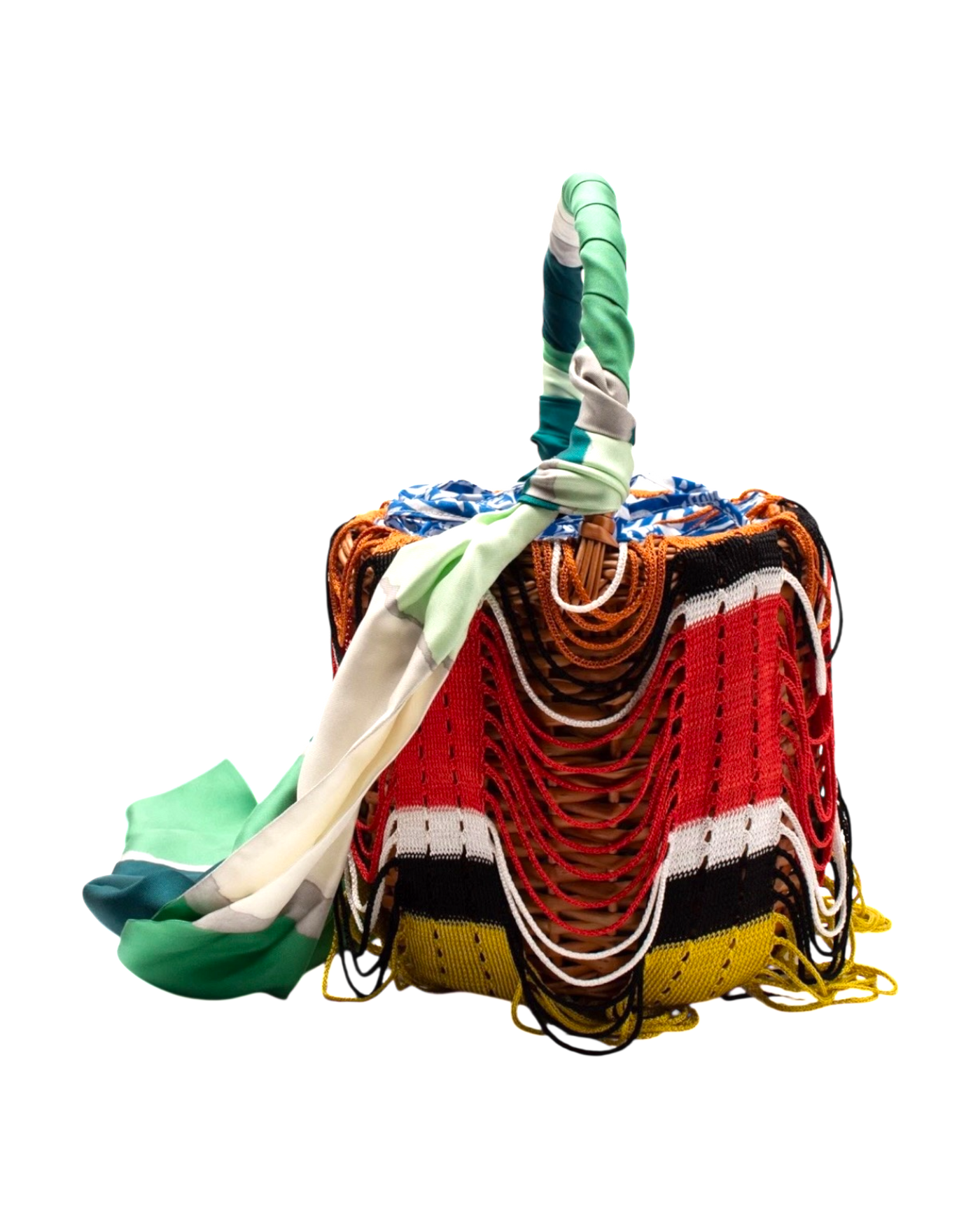 Missoni Fringed Crochet-Knit and Straw Bucket Bag