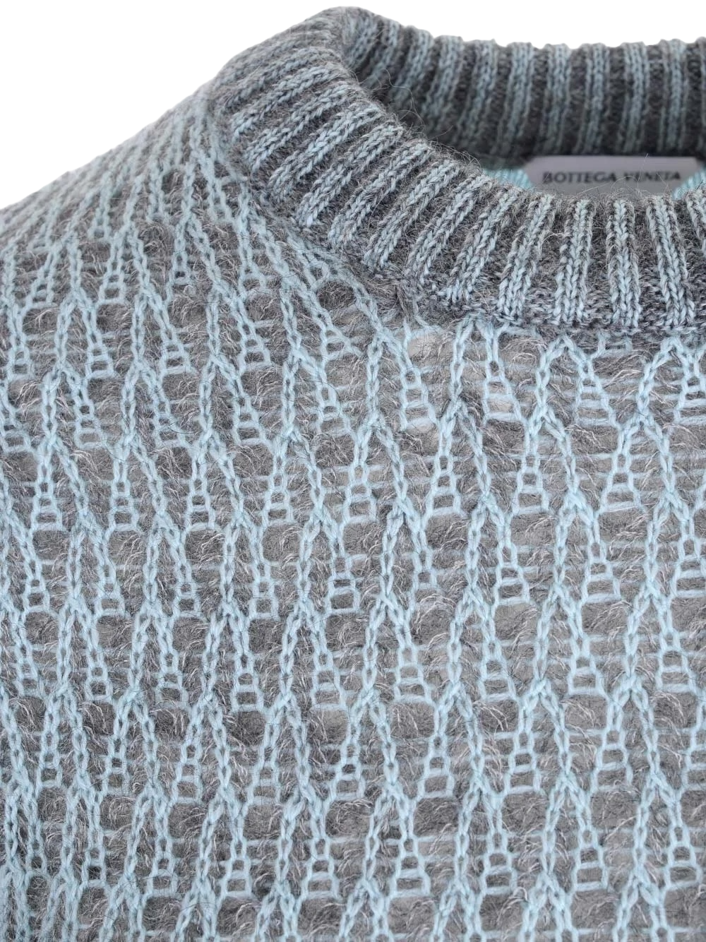 Bottega Veneta Crewneck Ribbed Jumper in Blue and Grey