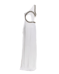 Roberto Cavalli Cadi Embroidered Cutout Asymmetric Shoulder Gown in Optical White