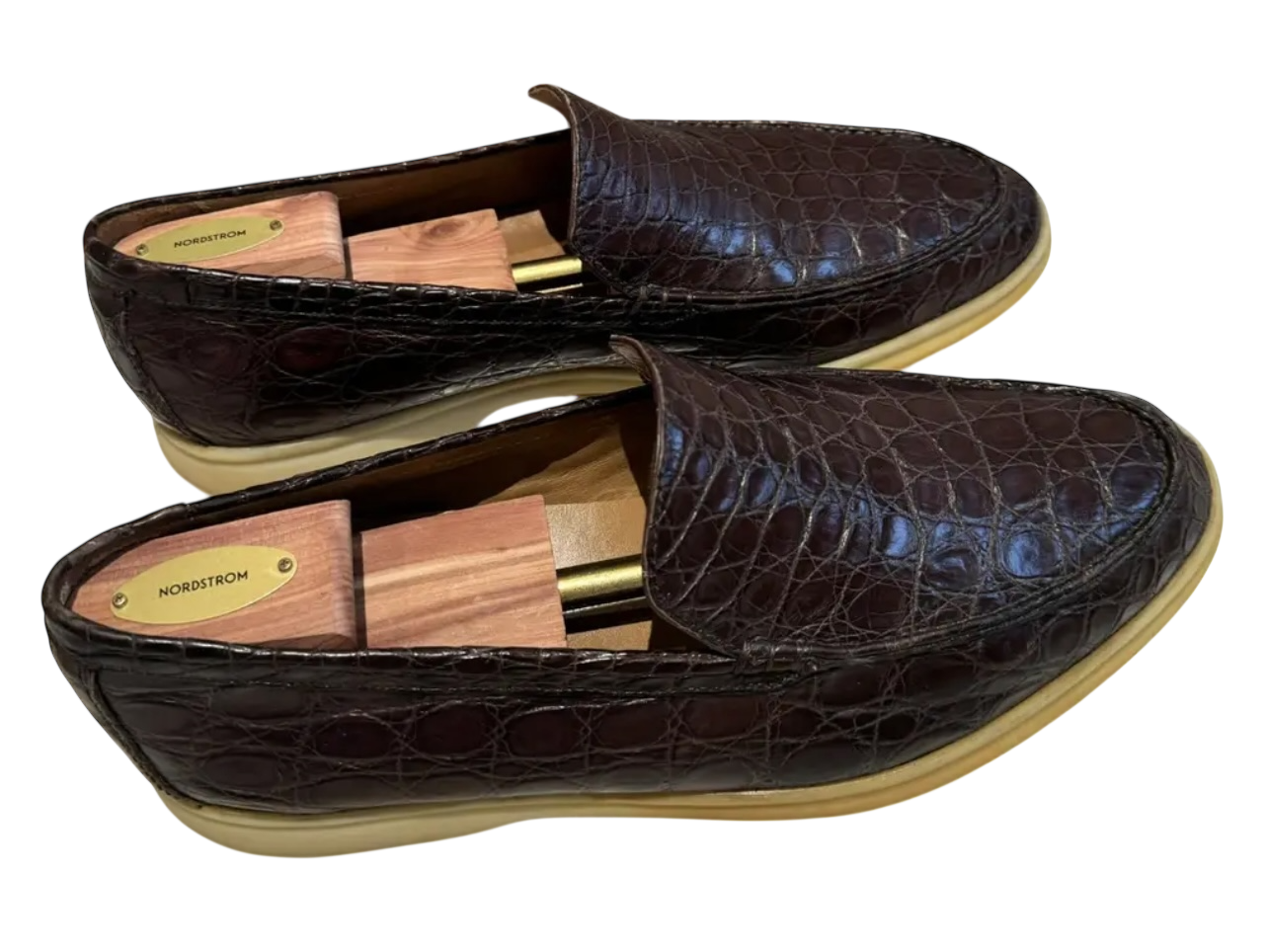 Loro Piana Brown Alligator Leather Embossed Summer Walk Loafers