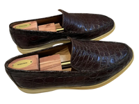 Loro Piana Brown Alligator Leather Embossed Summer Walk Loafers