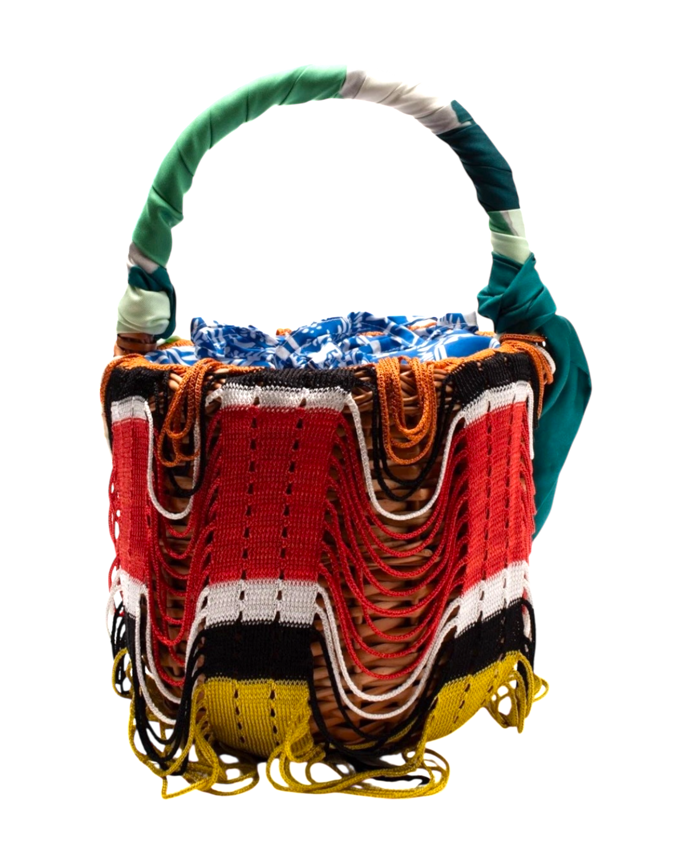 Missoni Fringed Crochet-Knit and Straw Bucket Bag
