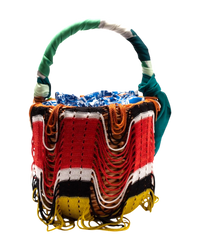 Missoni Fringed Crochet-Knit and Straw Bucket Bag