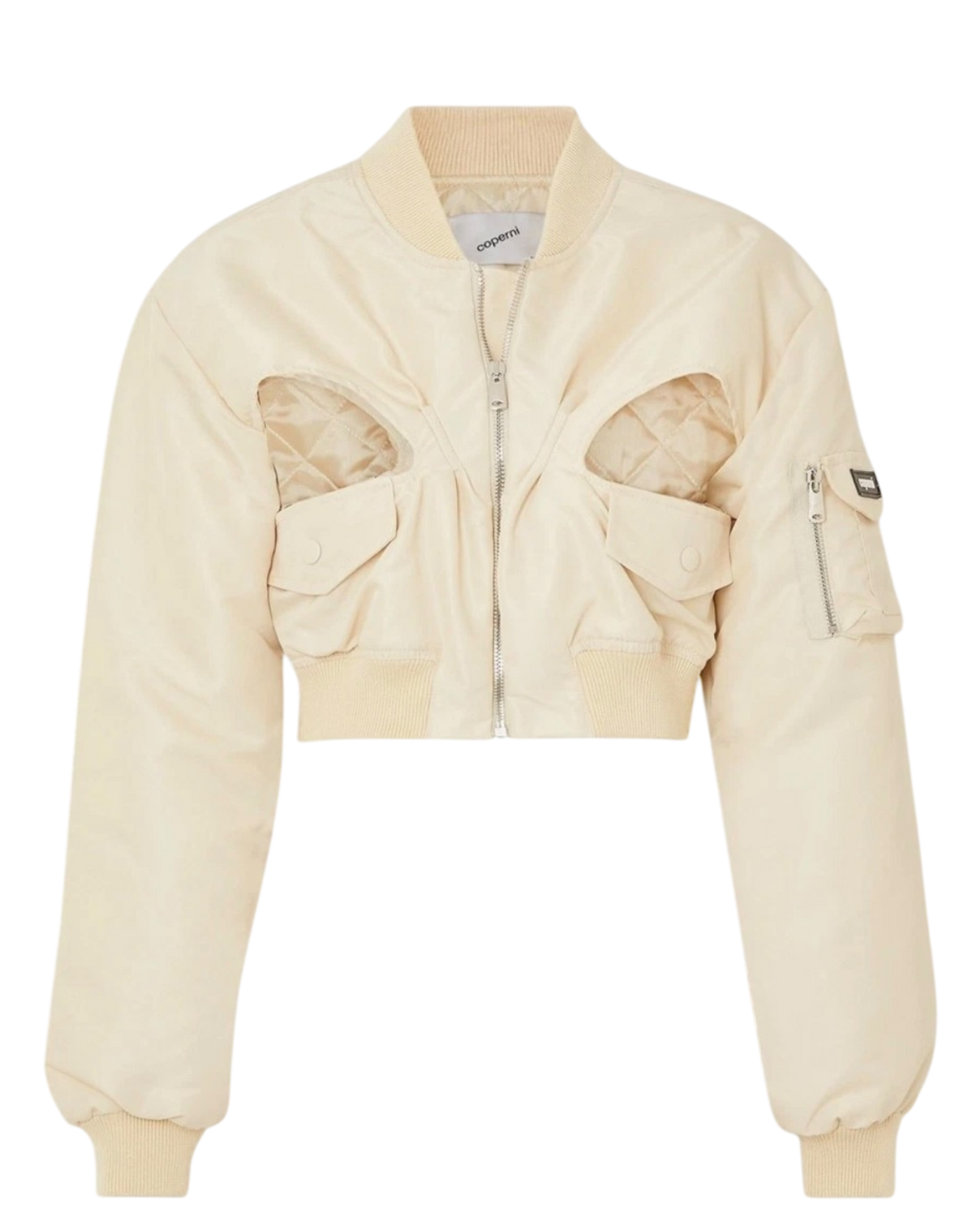 Coperni Cut-Out Cropped Twill Bomber Jacket in Cream