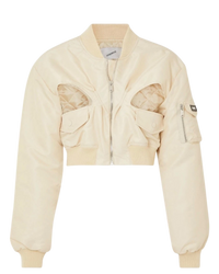 Coperni Cut-Out Cropped Twill Bomber Jacket in Cream