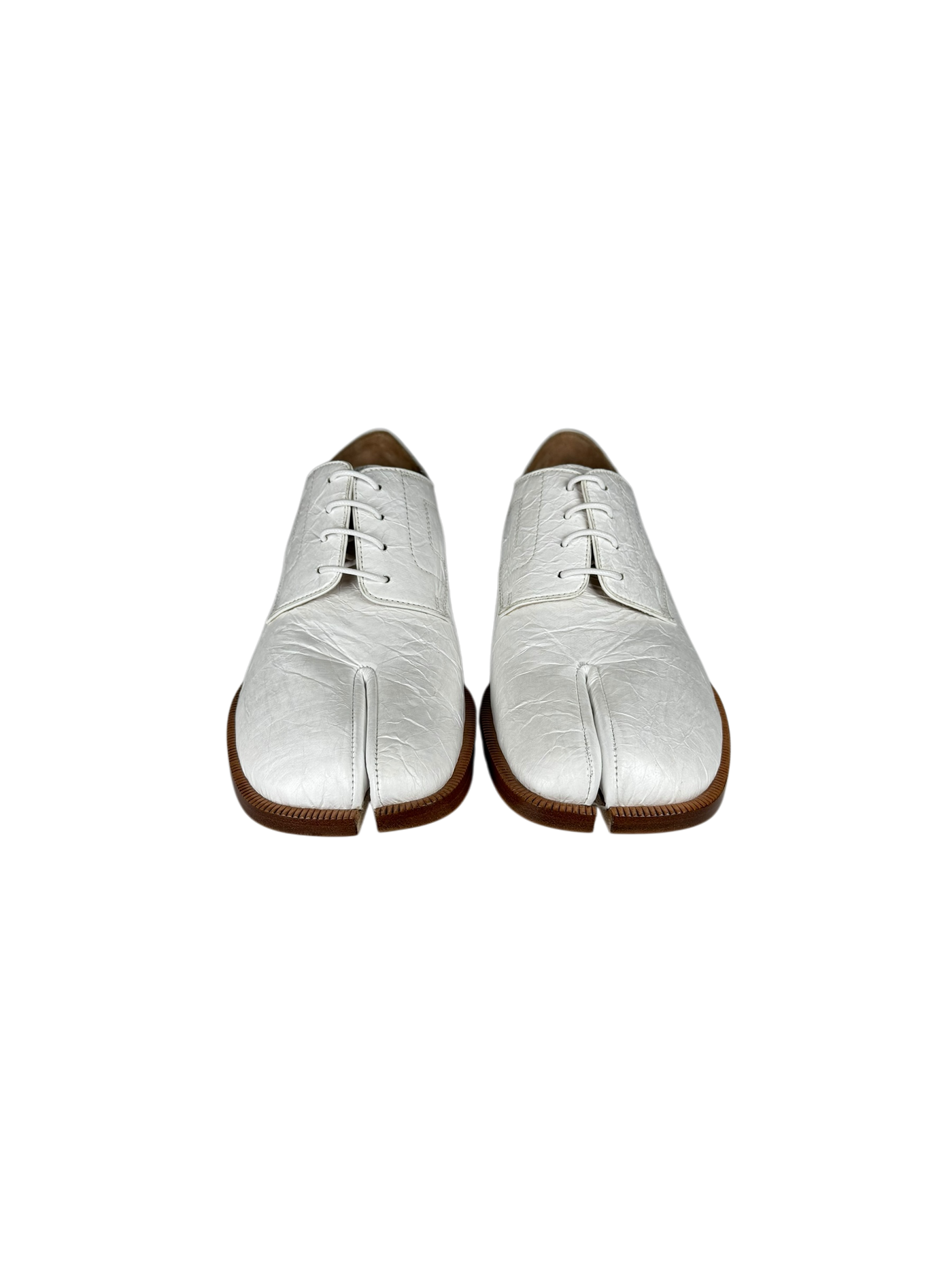 Maison Margiela Crinkle Leather Tabi Loafers in White