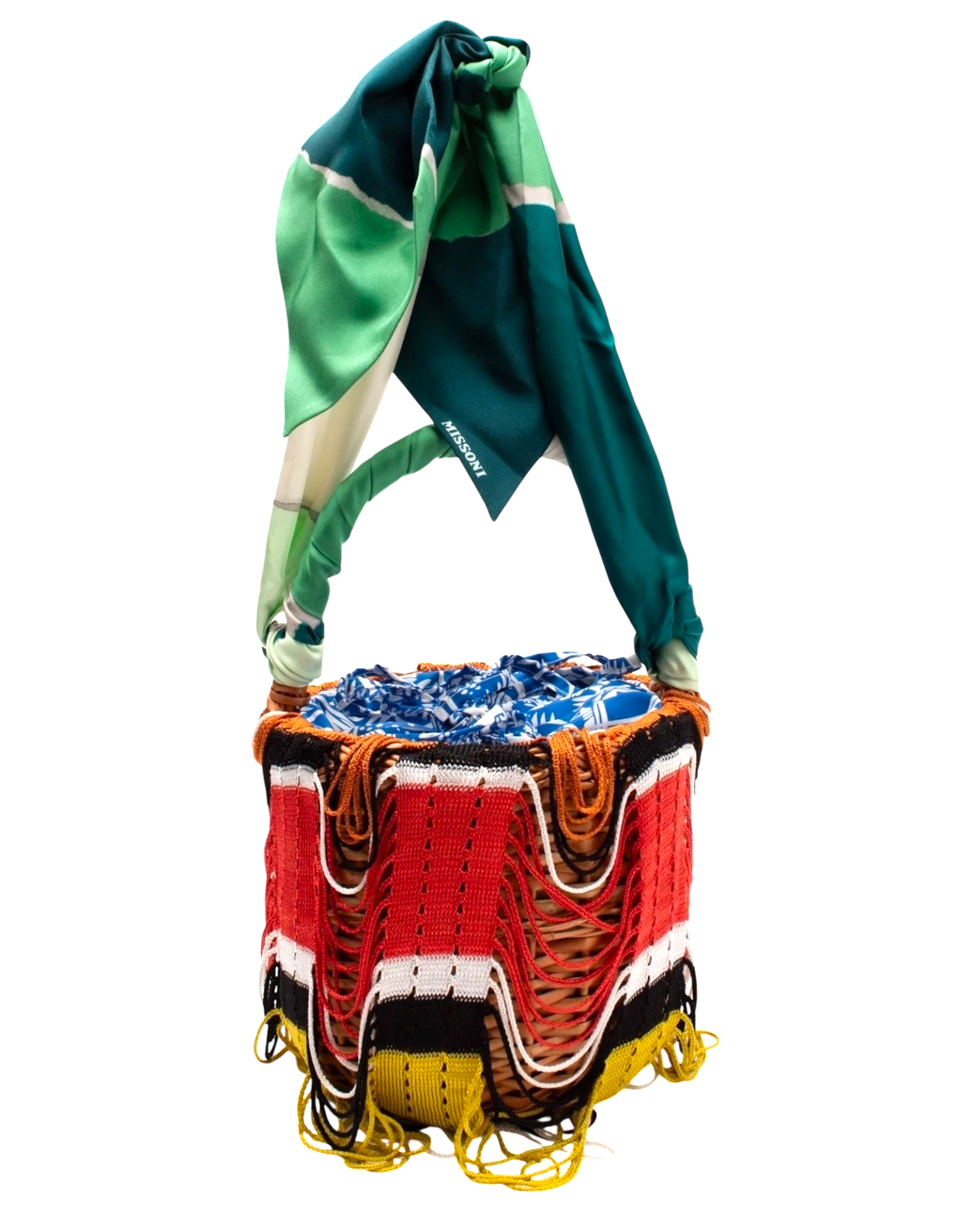 Missoni Fringed Crochet-Knit and Straw Bucket Bag
