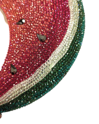 Judith Leiber Watermelon Crescent Crystal-Embelliished Silver-Toned Clutch in Red