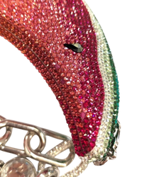 Judith Leiber Watermelon Crescent Crystal-Embelliished Silver-Toned Clutch in Red