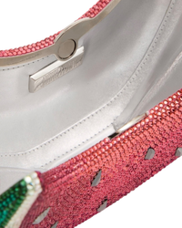 Judith Leiber Watermelon Crescent Crystal-Embelliished Silver-Toned Clutch in Red