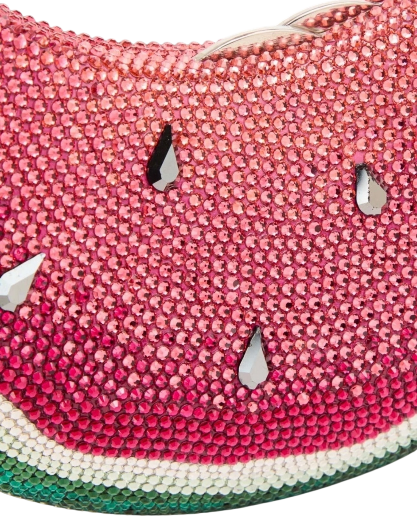 Judith Leiber Watermelon Crescent Crystal-Embelliished Silver-Toned Clutch in Red