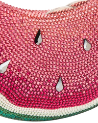 Judith Leiber Watermelon Crescent Crystal-Embelliished Silver-Toned Clutch in Red