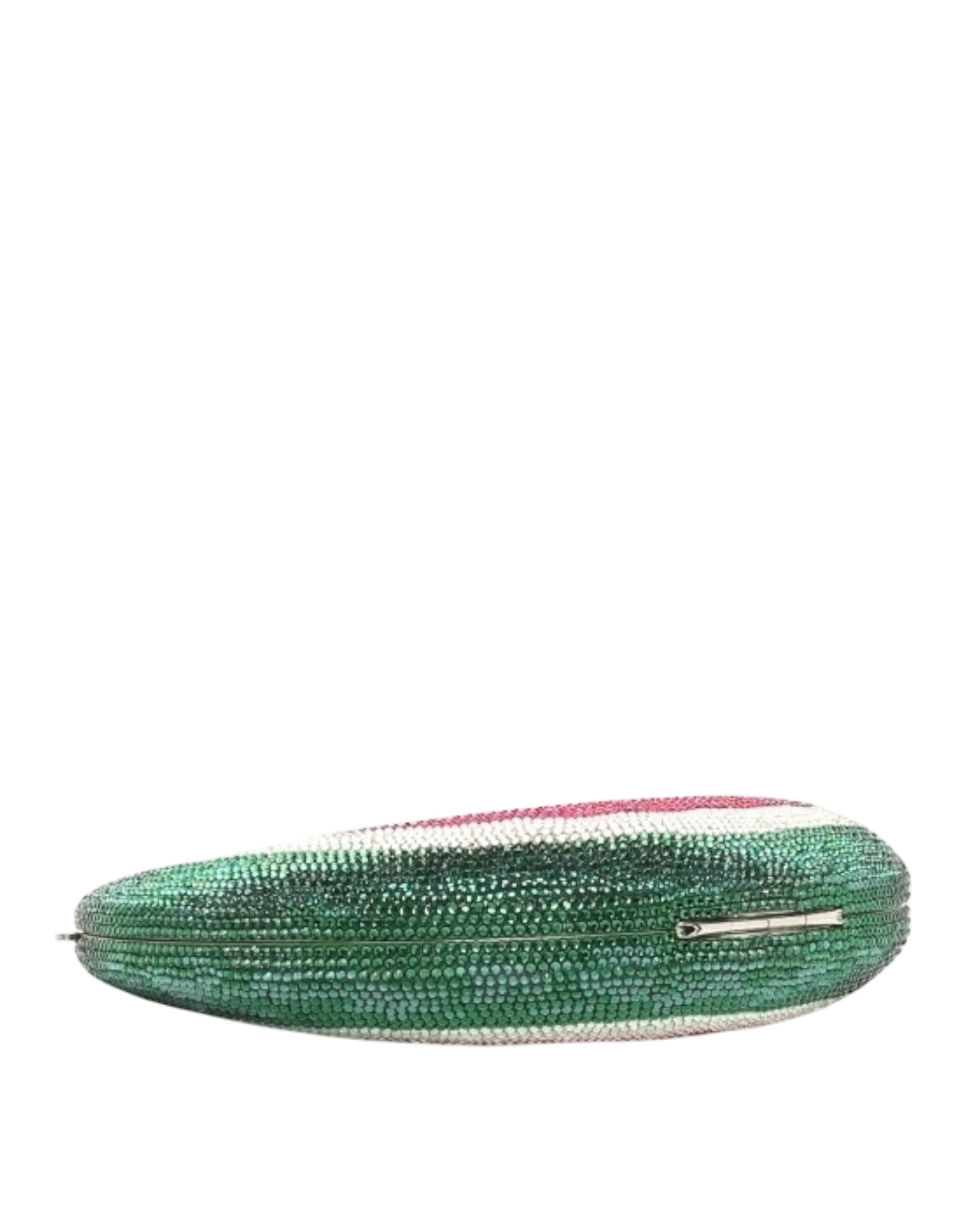 Judith Leiber Watermelon Crescent Crystal-Embelliished Silver-Toned Clutch in Red