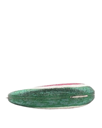 Judith Leiber Watermelon Crescent Crystal-Embelliished Silver-Toned Clutch in Red