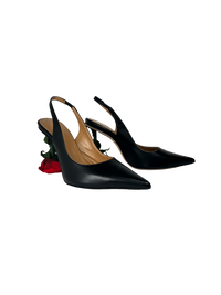 Loewe Leather Rose-Heel Slingback Pumps