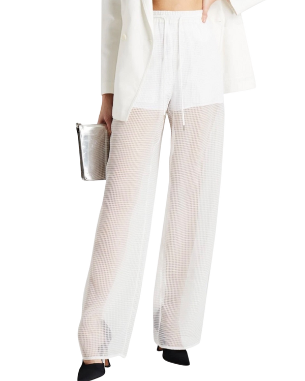Maison Margiela Sheer Waffle Drawstring Trousers — White, Size IT 44 / US 8 / L