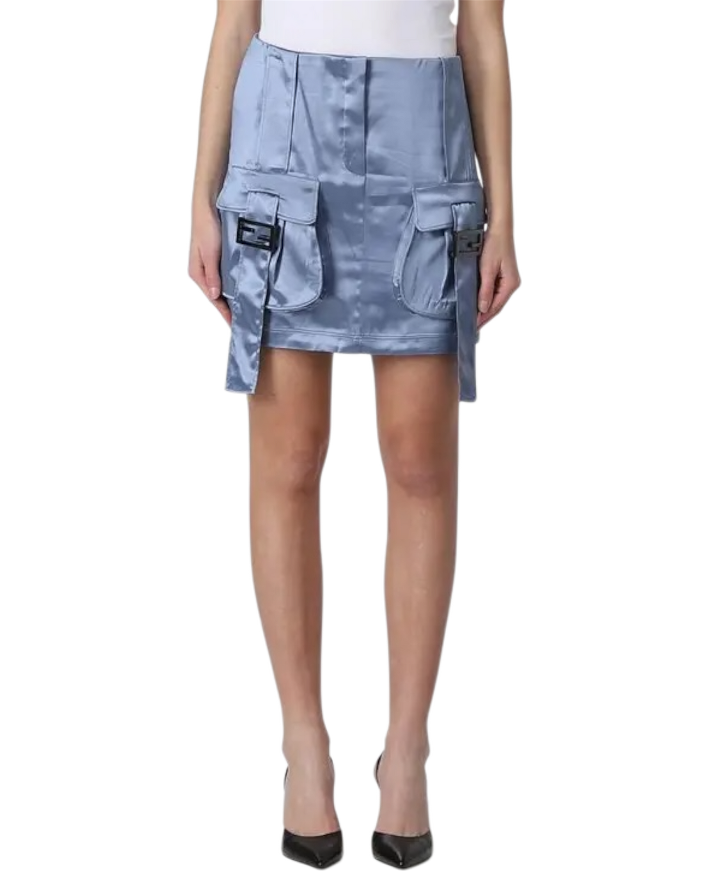 Fendi Satin Utility Skirt - Ice Blue,  Size M