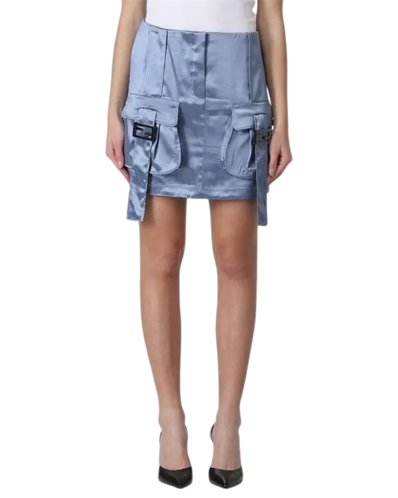 Fendi Satin Cargo Mini Skirt — Alice Blue, Size IT 40 / US 4