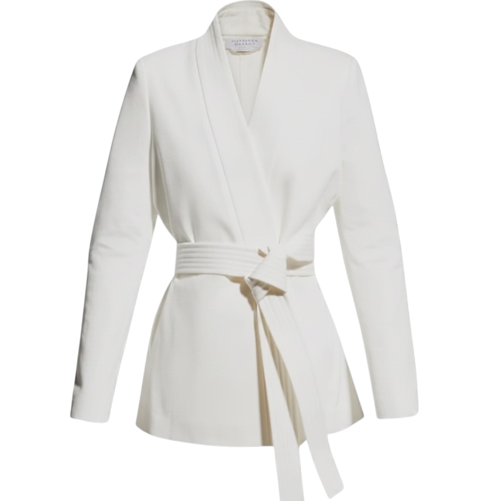 Gabriela Hearst Racer Belted Blazer — White Cotton Denim, Size S [US 4/FR 36/IT 40]