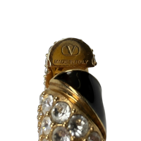 Valentino Garavani Crystal & Enamel VLogo Ear Cuff — Black/Gold, Size One Size