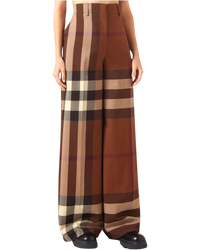 Burberry Brown Divya Check Wide Leg Pants in Wool