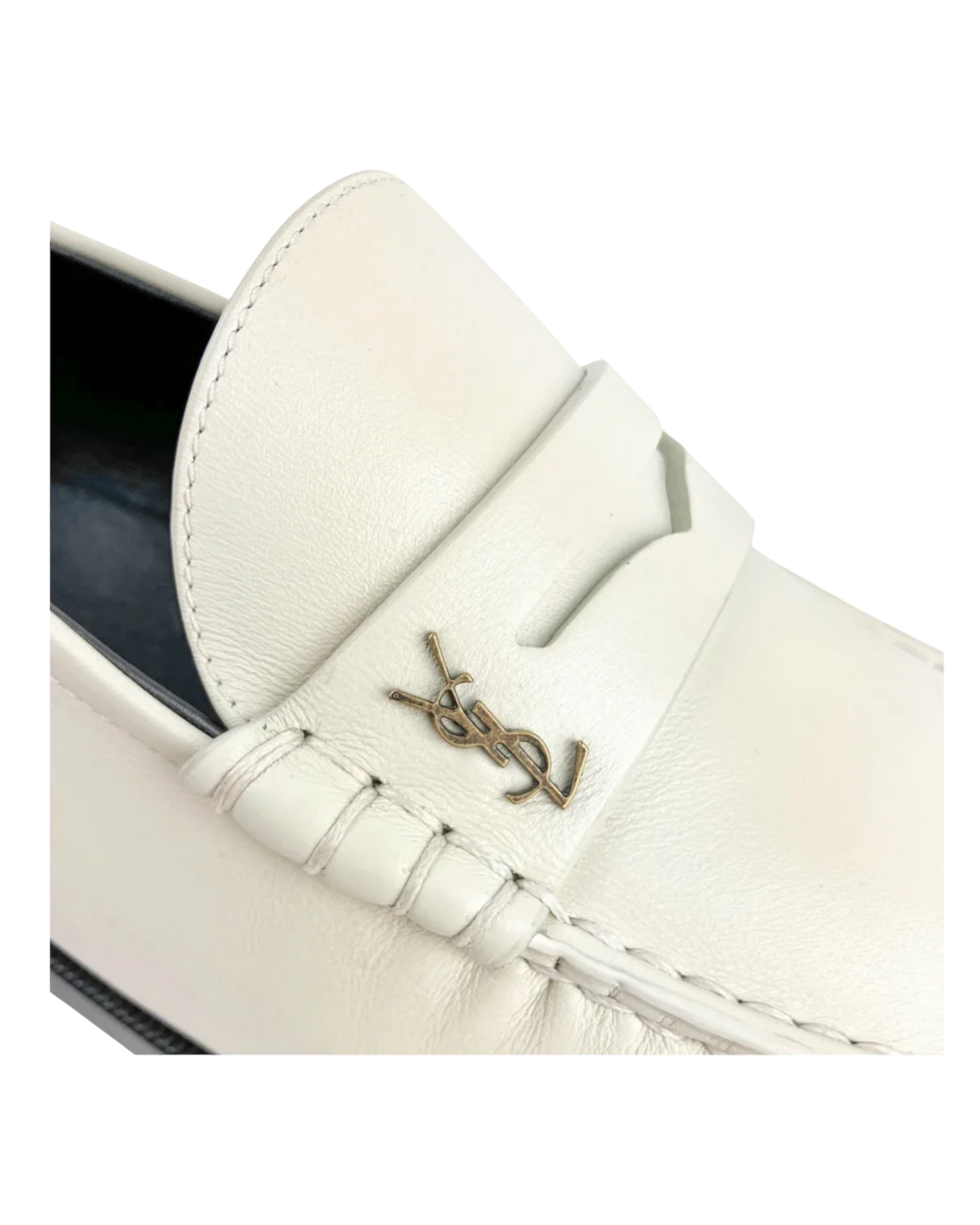 Saint Laurent Le Loafer Monogram Penny Slippers in Pearl