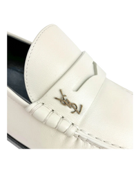 Saint Laurent Le Loafer Monogram Penny Slippers in Pearl