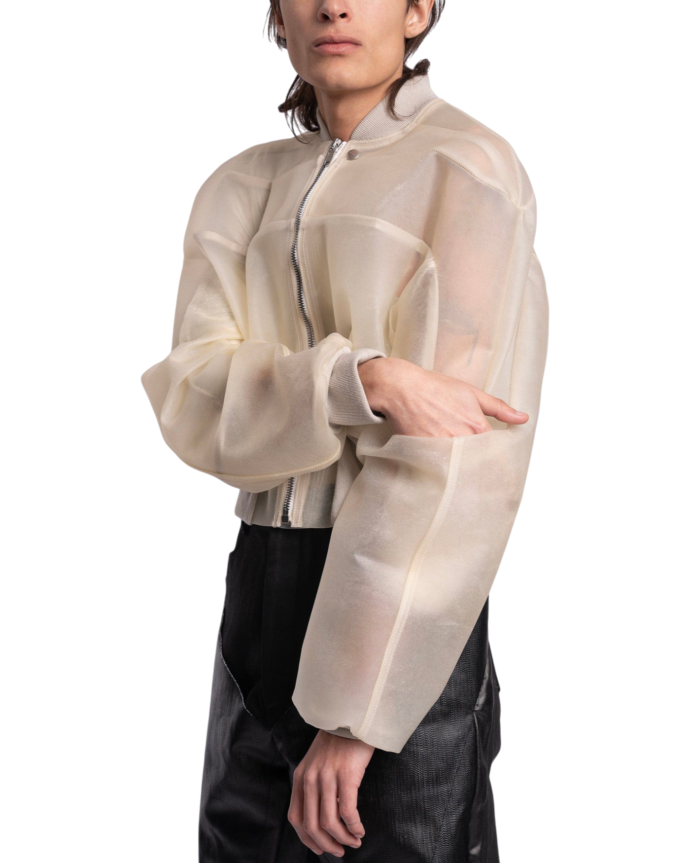 Rick Owens Girdered Bomber Cropped in Transparent Leather