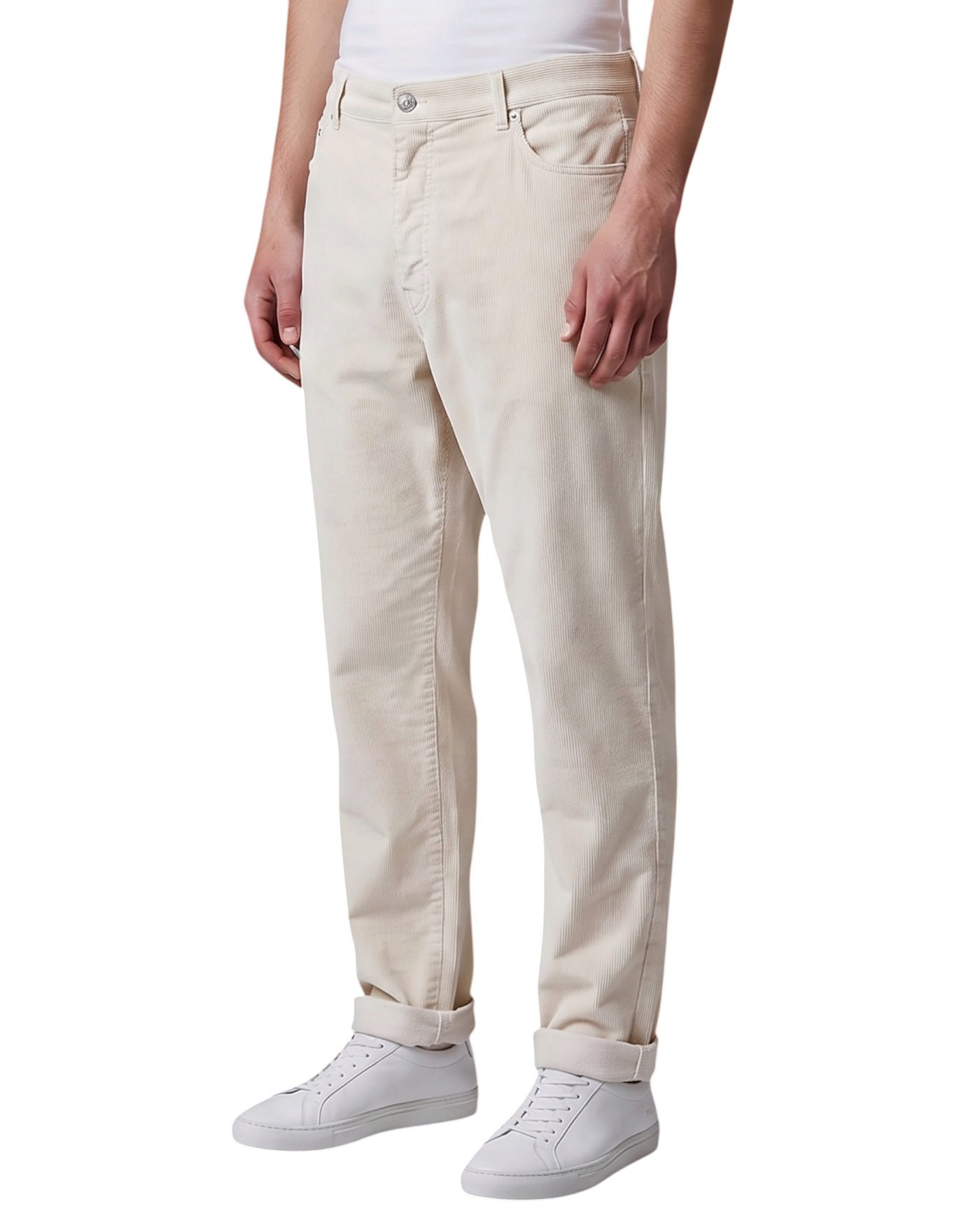 Brunello Cucinelli Logo Garment-Dyed Skinny Jeans — Ivory, Size 52