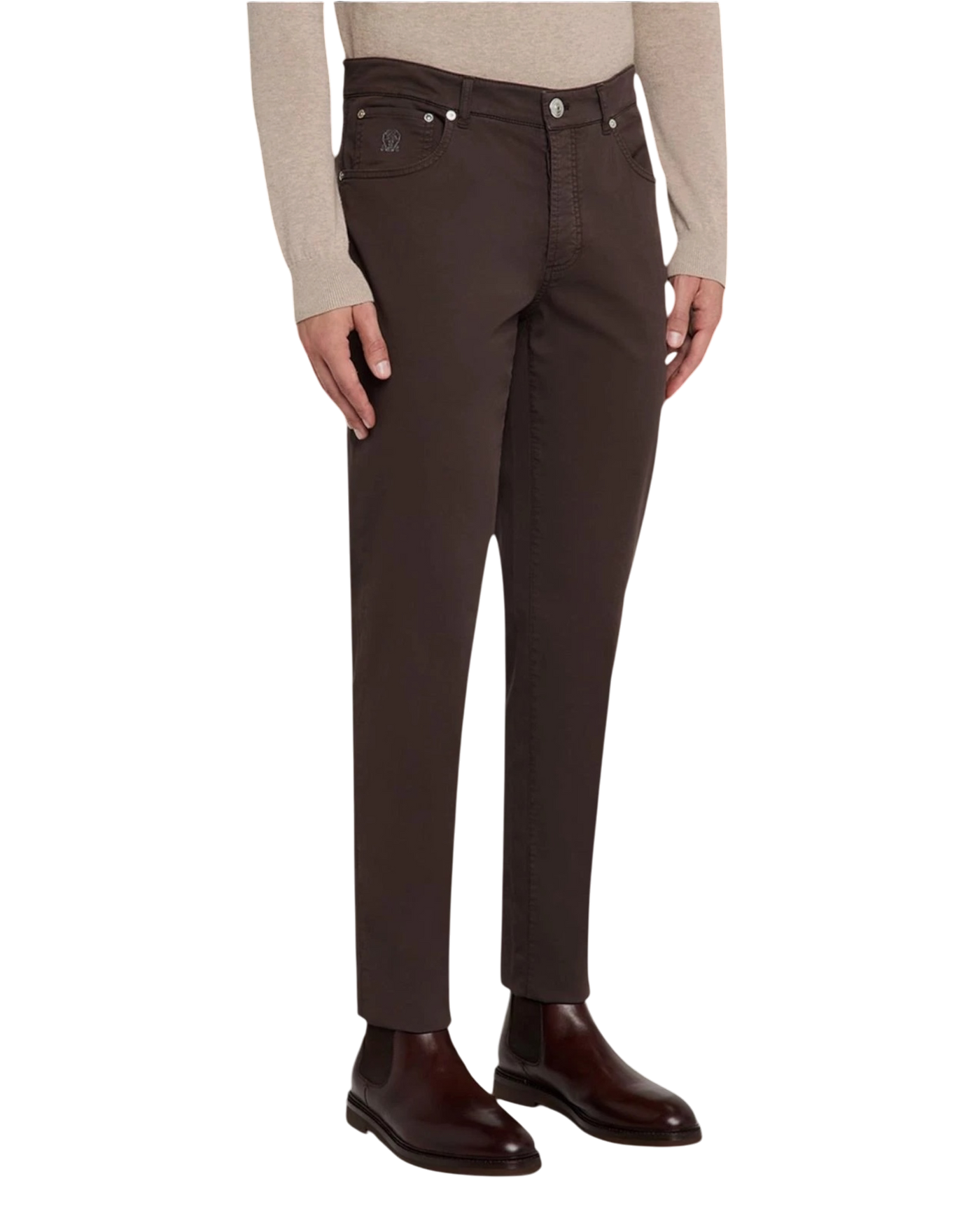 Brunello Cucinelli Italian-Fit Denim Five-Pocket Trousers — Brown, Size 52