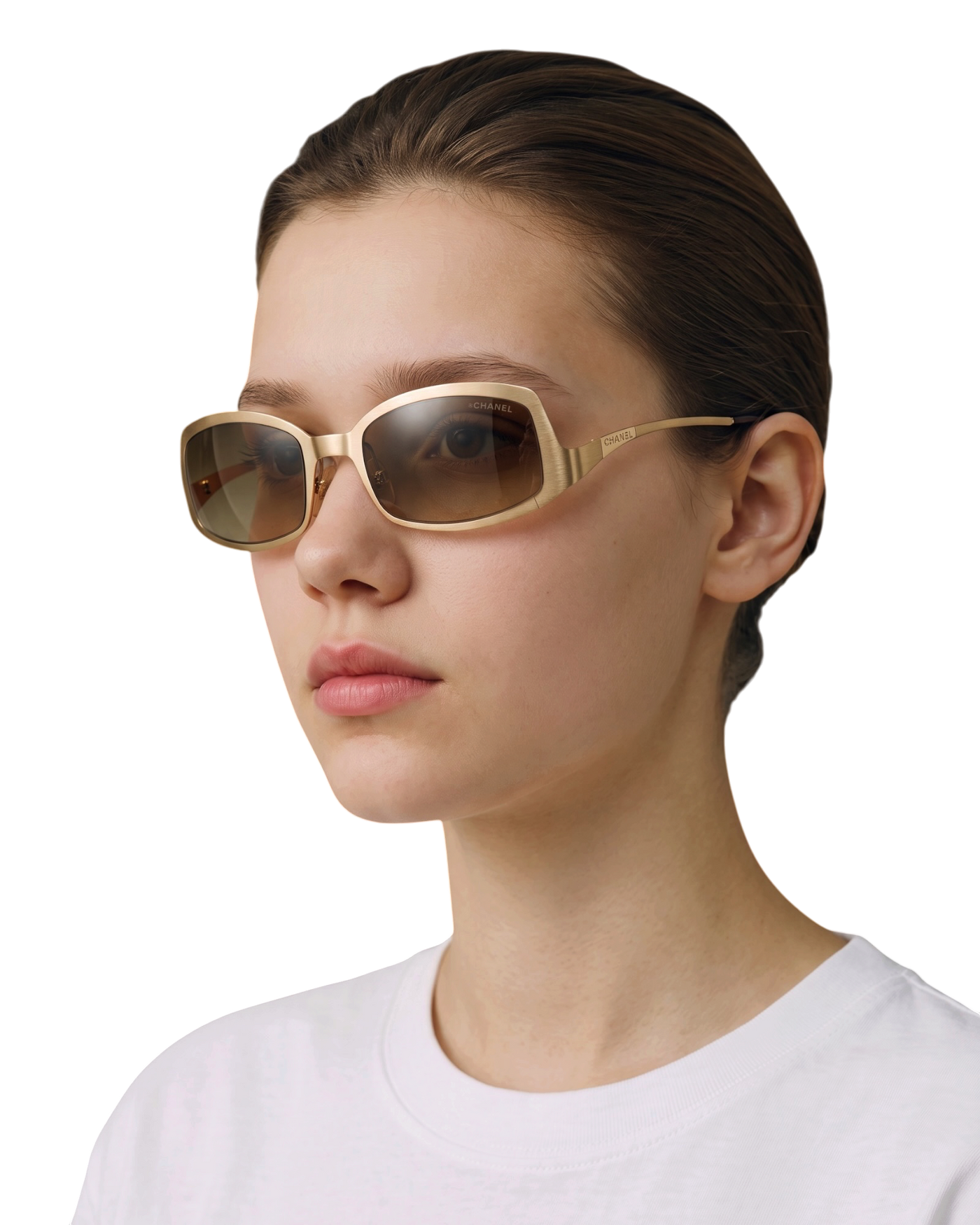 Chanel 4022 Rectangle Sunglasses — Brushed Gold/Brown